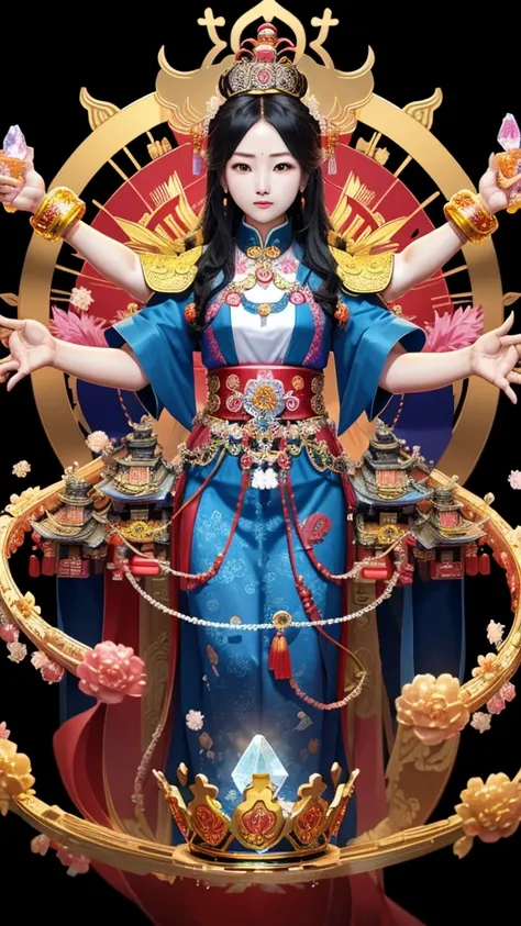 Department of China、Symmetrical、Economic fortune、crown、God、temple、Both hands hold a crystal at the chest、