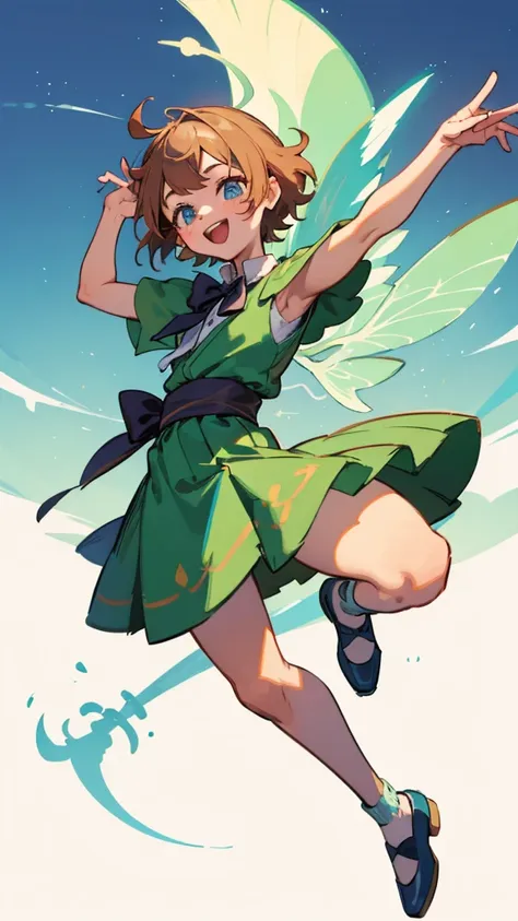 peter pan,in a cheerful pose,fairy,young,cloth shoes,fairyの粉,