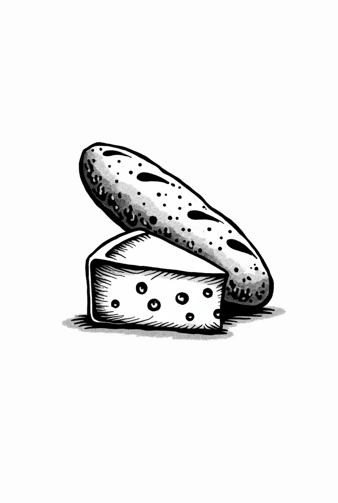 Cheese with baguette bread black and white color  for traditional tattoo design