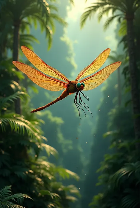 A big dragonfly flying in jungle