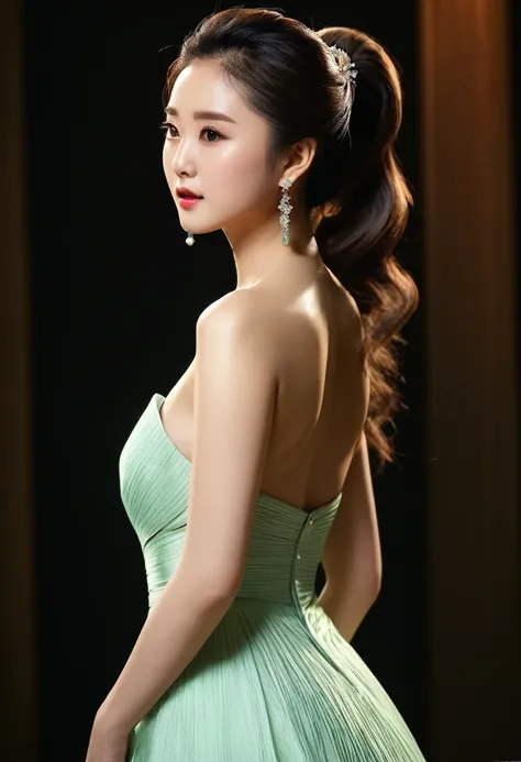 ((Highest quality, 8k, masterpiece: 1.3)), sharp: 1.2, Perfect Body Beauty: 1.4,From the top side, Focus on the neck, Highest quality, Beautiful female curves from ear to neck, close, Updo, Fascinating lighting、dress、Asian Woman、Beautiful nose、Eyes that se...