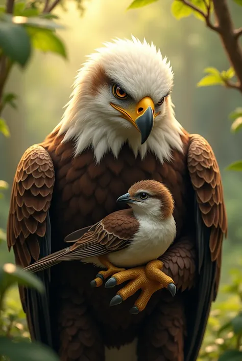 Eagle and sparrow happy hug