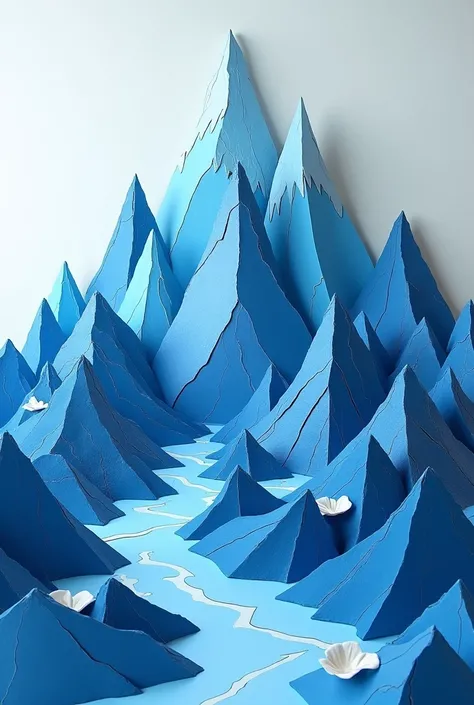 Make a mountain out of cardboard, have cut and paste, add color, Blue, mountain without house, Decorate by gluing cardboard to the mountain. Use 1 main tip, The rest are additional details added on top of the main peak.