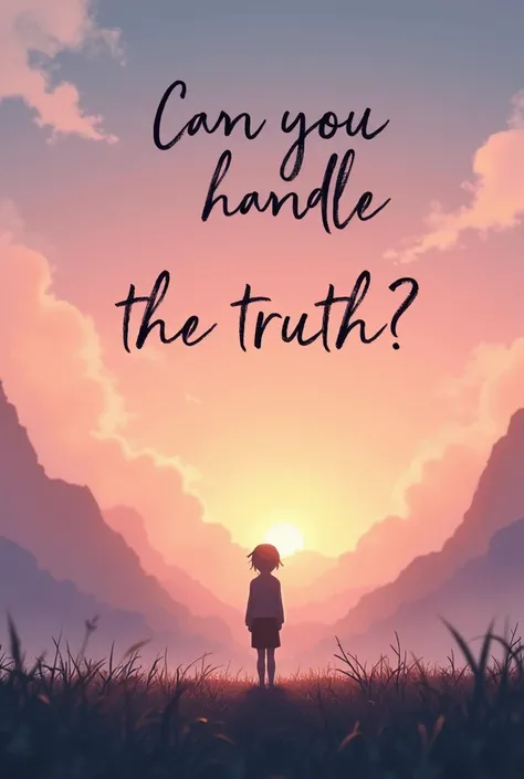 A serene, minimalist anime-style scene with a soft, warm sunset in the background. The sky is painted with gentle pink and orange hues. In the center of the image, bold black text appears slowly, asking the question: ‘Can you handle the truth?’ The text co...