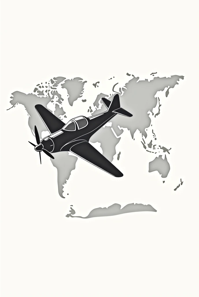 Create a 2D image of a an aeroplane flying around the square world map (white &black)