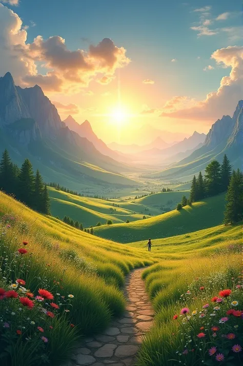 Beautiful landscape with sun