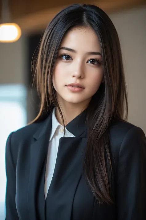 Glowing Skin, lips, Highly detailed skin, Beautiful face and eyes in every detail, Spotlight, Professional Lighting, (Upper Body:0.8), stewardess, Black Skirt, Jacket, Short shirt, Ko 123,