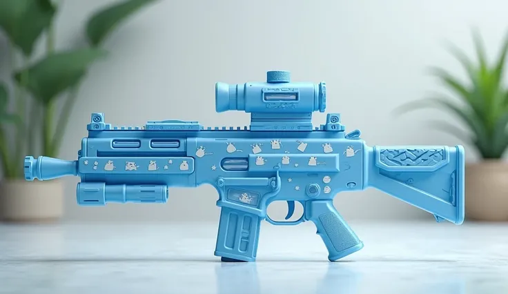 Mini double water gun toy，Integrated rifle mount，Cartoon pattern on the surface，Transparent magazine and scope recessed，(Similar structure to M416)，(Double muzzle)，Smooth lines，Plastic material，Three-color Morandi color matching，high quality，Professional P...