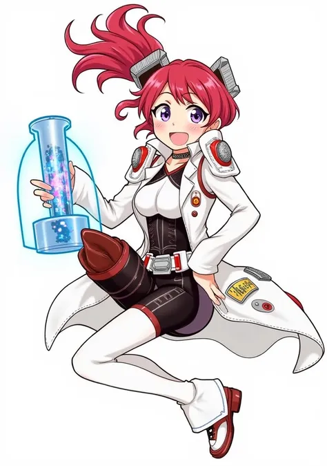 a drawing of an anime girl in a futuristic space suit with labcoat, scientist girl in sapce suit, holding a jar, traditional anime art, traditional style, epic pencil illustration,  hyper detailed manga drawing,
