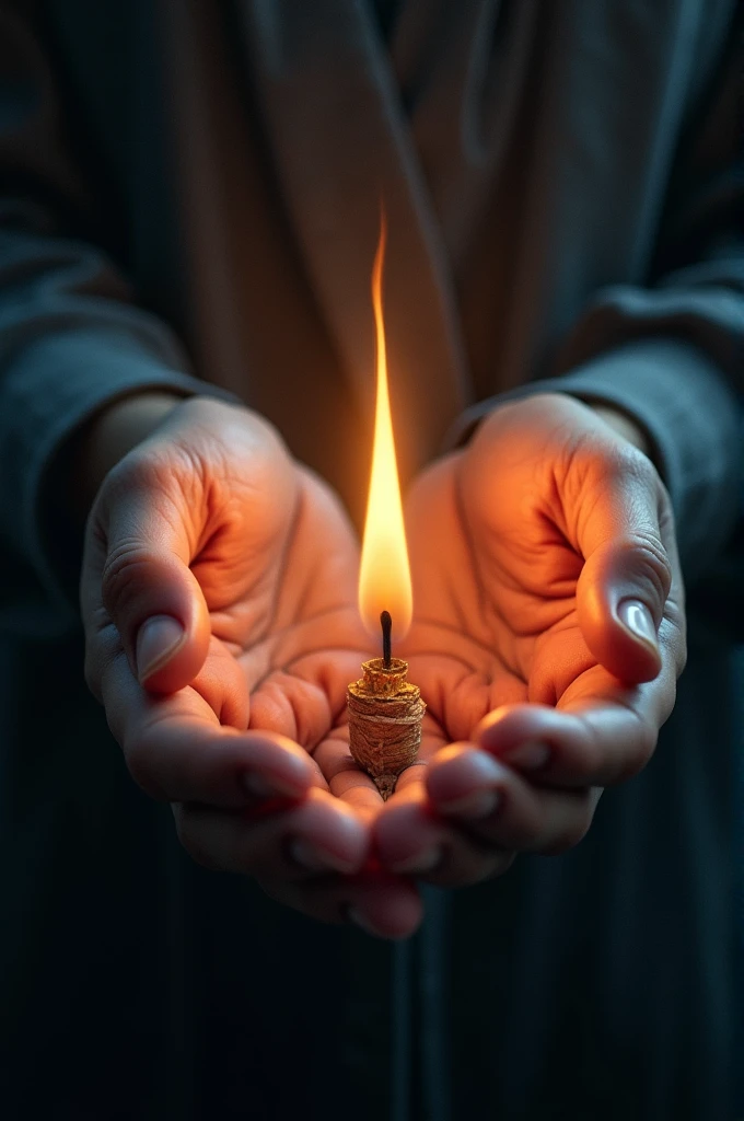 Two hands holding a flame symbolizing memory and hope with lines connecting to the past and the future