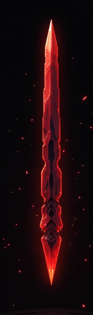 A sword projectile in the style of a clear pixel art, made of solid blood-colored crystal with vessels of black void
