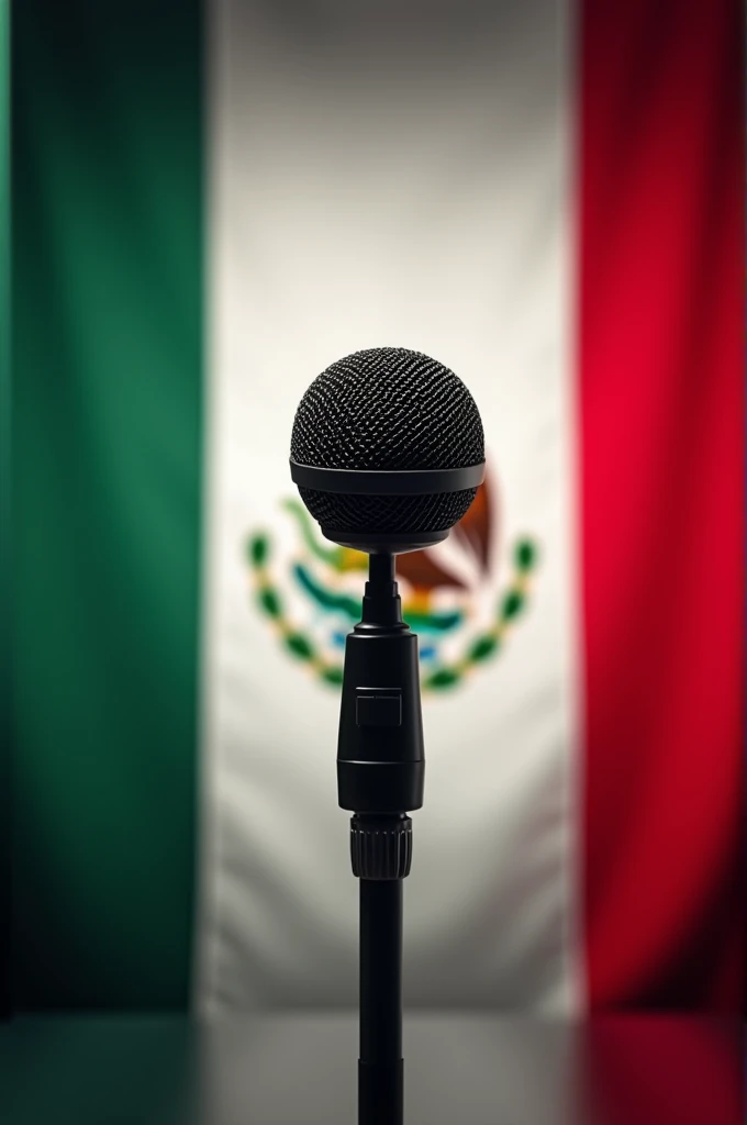 Microphone and the Mexican flag in the background