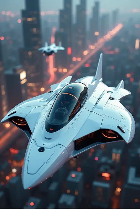 A cyberpunk-style manned aircraft，White shell，Transparent cockpit