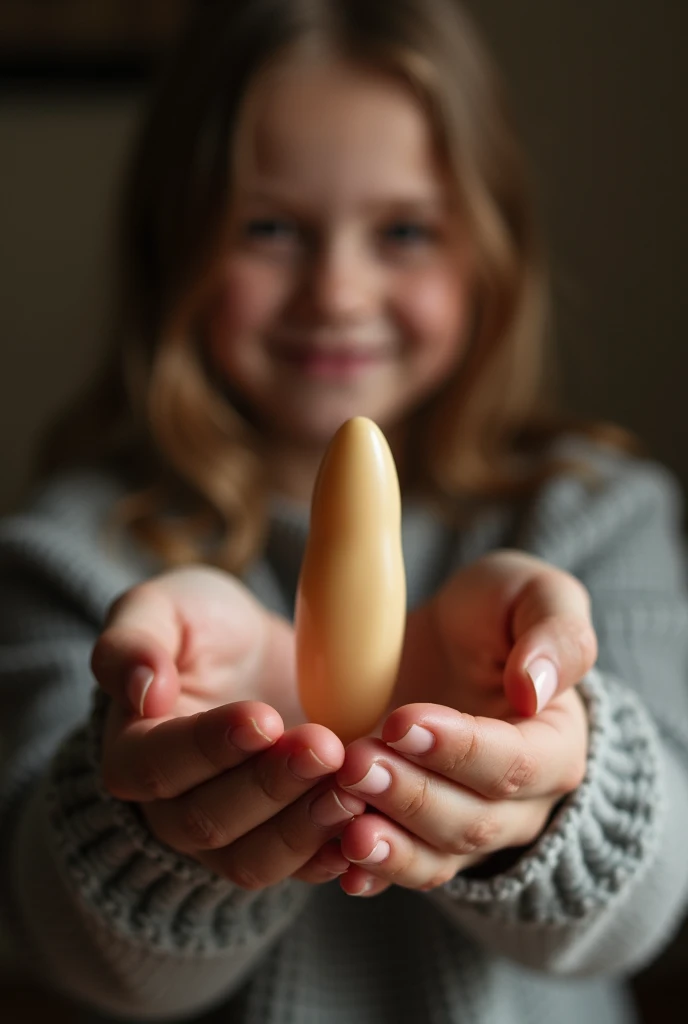 A girl holding a penis in her hands 