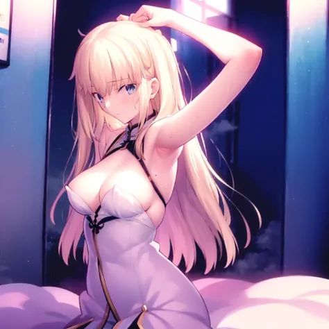 High resolution, 最high resolution,high resolution,{Things to know_f de stay night ufotable:1.15}, Rubio_ Best Quality, masterpiece, フルnude,Sweatだく,Blushing,smile,Armpitアップ,Sweat,Armpitを広げて見せている,bed,Moist,Blonde,whole body,pubic hairあり,Love juice,Armpit,sid...