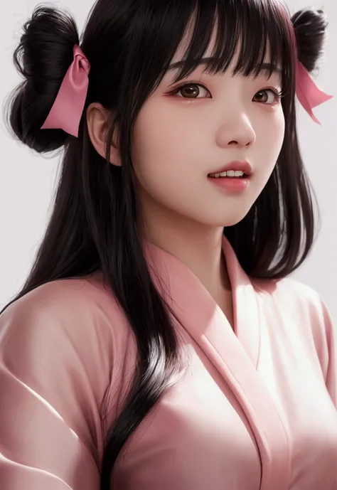 masterpiece, (Realistic:1.5), Realistic eyes, Asian woman, Highest quality, Beautiful lighting, Professional Lighting, Photon Mapping, Radio City, Physically Based Rendering,, kamado nezuko, One girl, Black Hair, amount, hair ribbon, kimono, kimono, Long H...