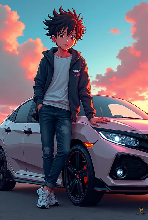 Teenager boy, anime and Honda Civic eg
