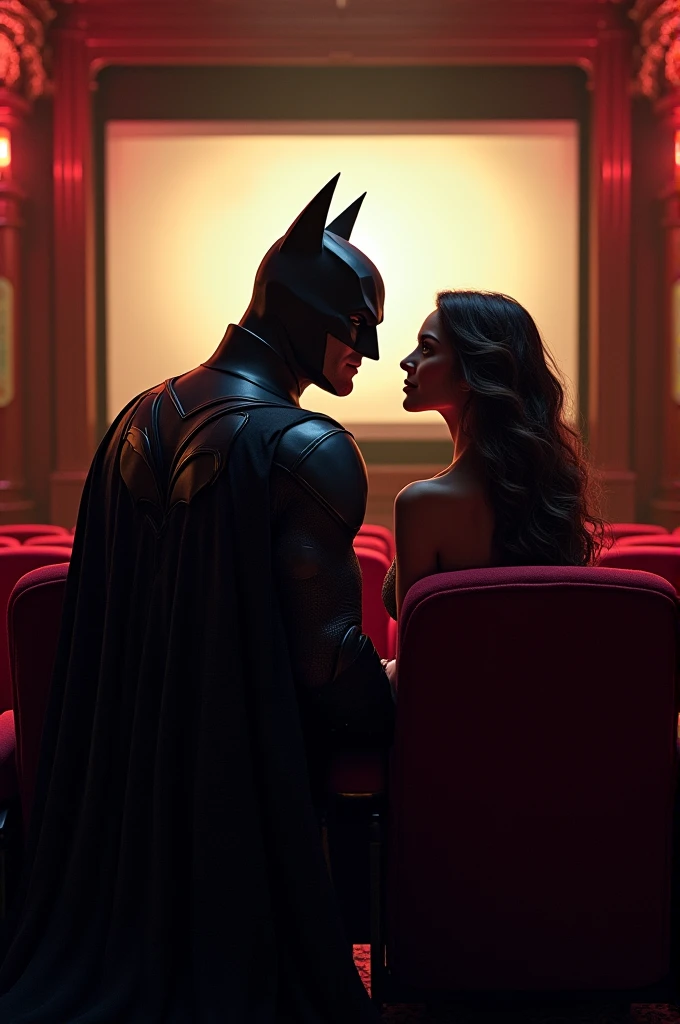 The batman and his girlfriend was date in the cinema