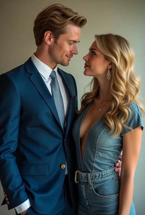 blond man in blue suit and tie Joseph Morgan next to blond woman Candice Accola, film, live action romance film, still promotional, still in color, film 4k, clipe de filme, inspired by Joseph Morgan from Candice Accola fanart, cena do filme live-action
