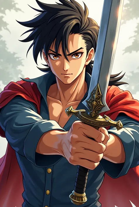 manga anime male mullet hair sharp face holding sword 