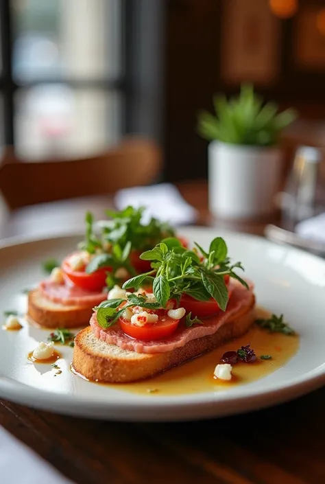 inputs:**
- **Bruschetta:** Toasted bread with tomato, basil and garlic – R$ 40 (150g)
- **Carpaccio:** Thin slices of raw meat served with arugula and parmesan – R$ 60 (120g)
Create a menu with this information above and for an Italian restaurant called J...