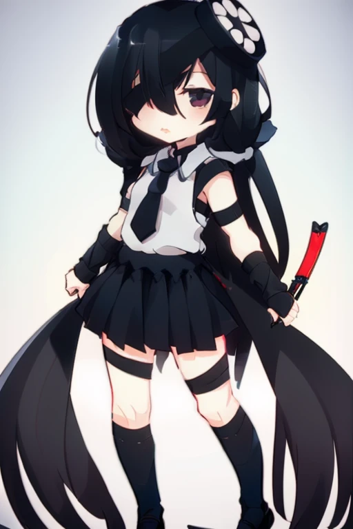 chibi, Wearing a black school uniform,Have a crossbow, Pure white background,high resolution,4K,uhd,high quality,high details,Simple