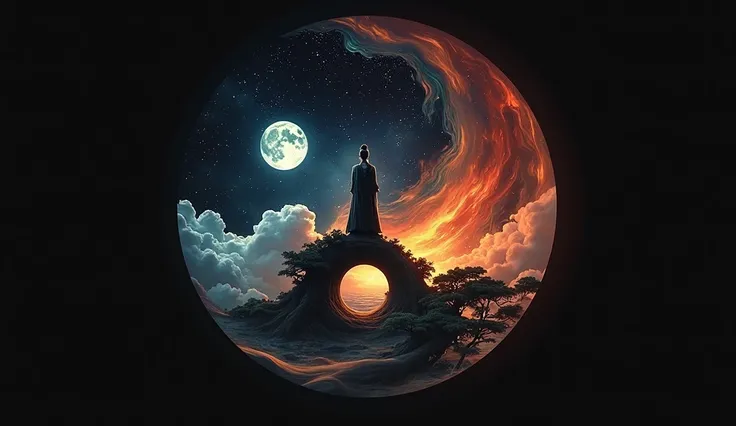 Yin Yin Yin is a symbol of balance and, yin and yang, Stunning contrasting background, universe, yin yang, Taoism, universe多彩的终极月门, yin and yang形, author：Yang J, Chinese Fantasy, Digital Art Pictures, Stunning digital art, two moons in sky, Amazing composi...