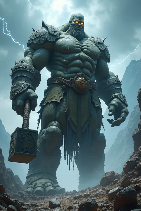 Create a realistic image of a Thor-style stone giant with the hammer, 
 CREATE A SCENARIO 