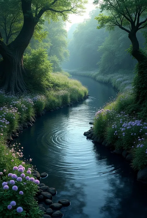 River flowing with very black water in day light 