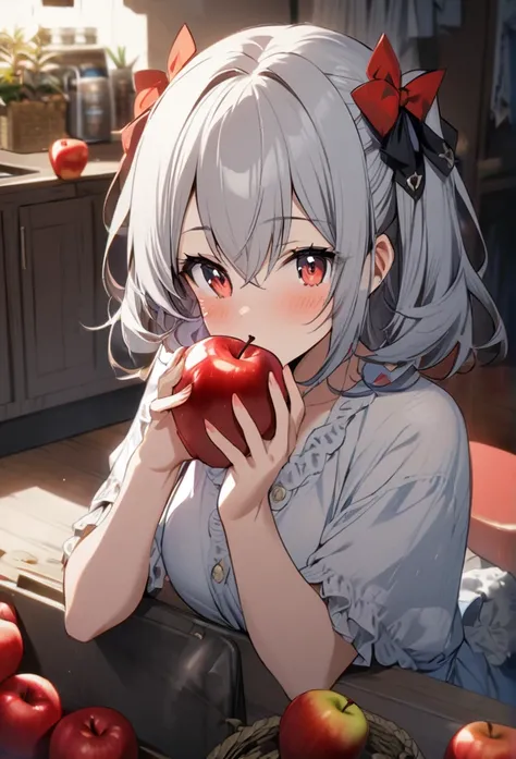 One girl, apple