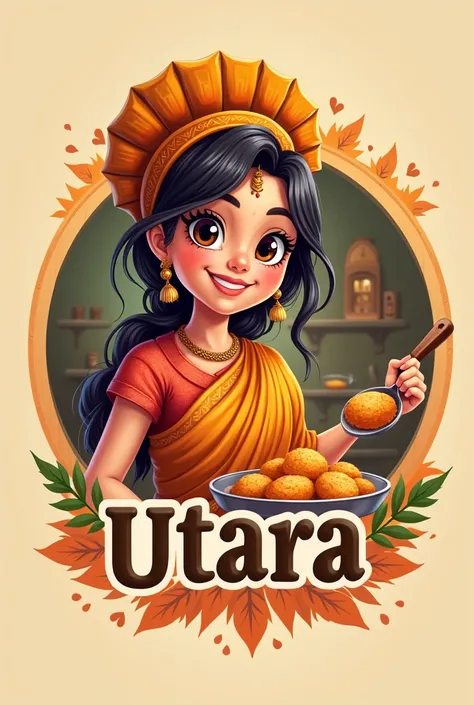 Cold drinks and fried snack shop cute indian chef girl logo name is UTARA
