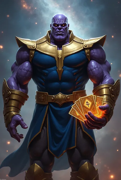 thanos with 4 cards in hand. The cards are 4 of clubs, 7 of cups, Ace of spades and 7 of diamonds