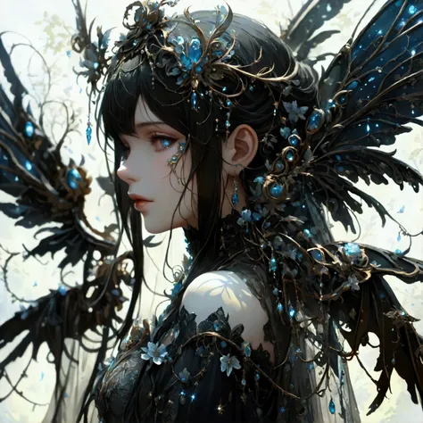 In a world where the elegance of a faded era meets the precision of mechanical innovation, a Gothic Lolita girl stands as a living testament to this haunting beauty. Her long black hair drapes luxuriously around her shoulders, a silken veil of night that e...