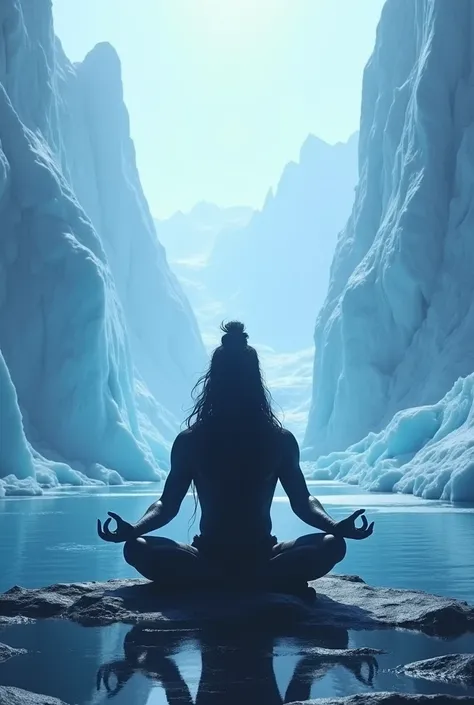 Silhouette image of Mahadev ji on a ice glaciers in meditation , 