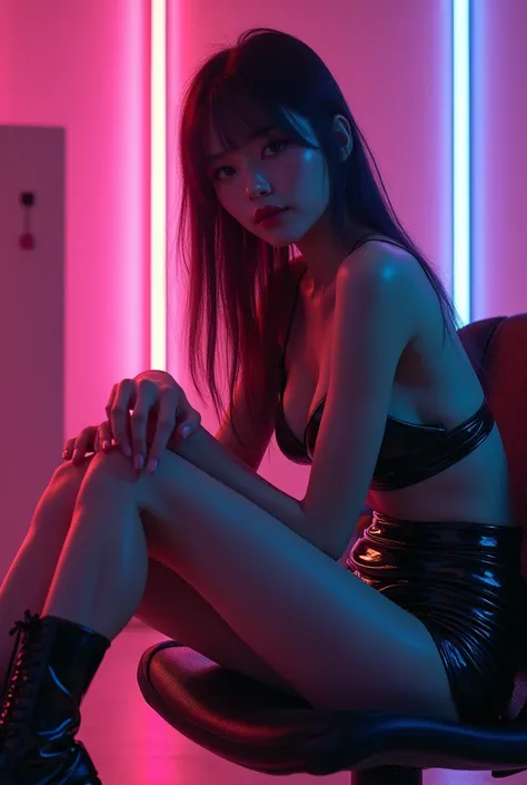 cyberpunk girl seductive pose leds ass light and shadow, ultra-realistic, 16K. 3D style, , Octane render, ray tracing, depth of field, super detail  

sitting on a chair in a cyberpunk room in a very sexy futuristic outfit with outstretched legs

stands on...