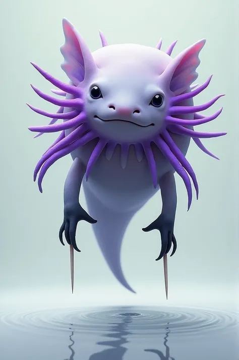 Ok show me an axolotl without a torso,limbs,mouth,and nose, make his gills purple and give him 2 Black toothpicks for feet