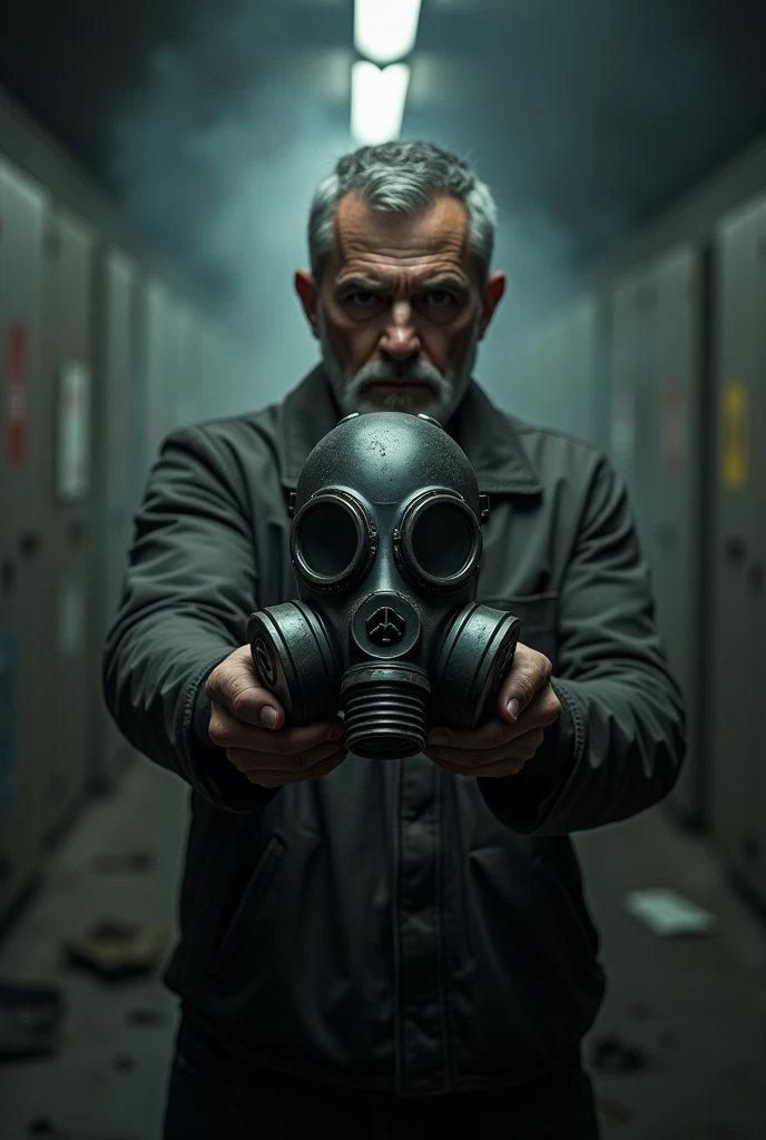 Man holding gas mask