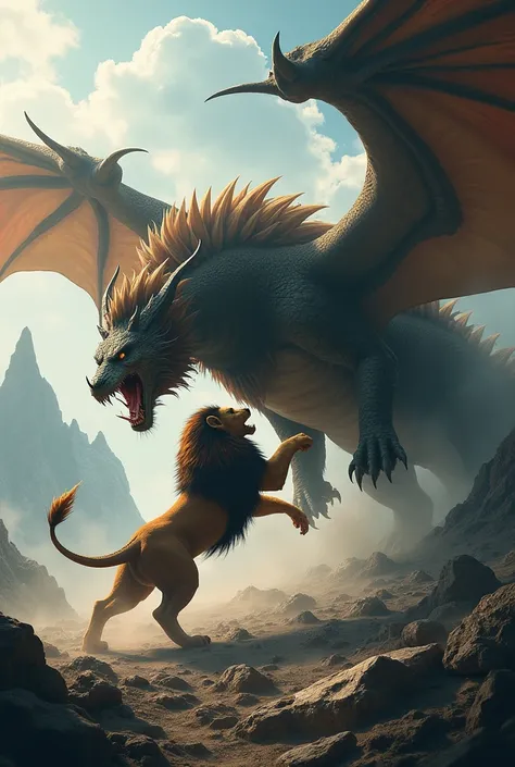 Lion and dragon fight 