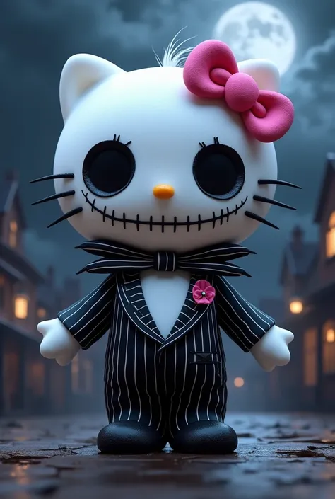 Hello kitty dressed as jack skellington
