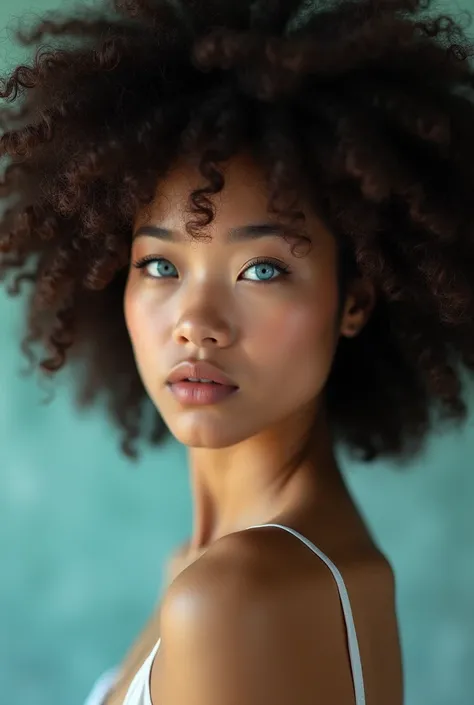 Asian woman blue eyes afro