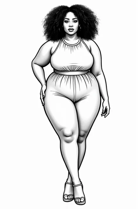 
Black Women Beauties Portrait Coloring Pages for adults, Full body, fat Hot fashion and different style dress, Fat Black Woman Grayscale Coloring Book, White Background, no shadow on image, outline body, best quality, masterpiece, detailed, perfect face