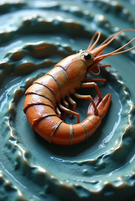 Create a sculpture based on the saying “a shrimp that falls asleep is carried away by the current”