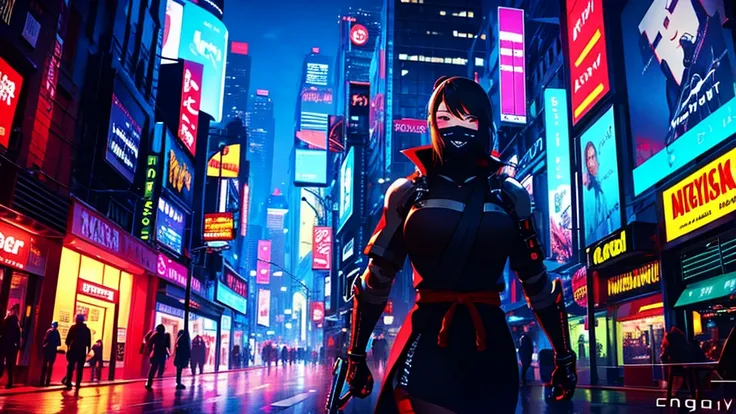 night city ,cyberpunk, ninja