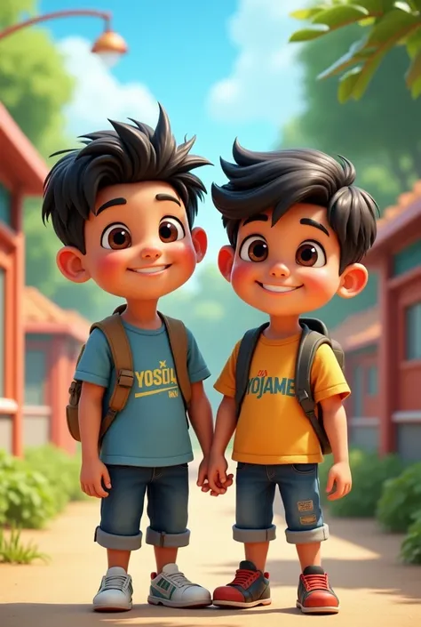 Two male children with the name on their shirts Yoseph Moreno and Yojan Blanco