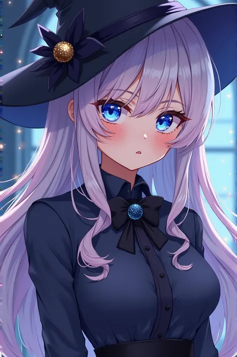 a feminine girl, female magician, 1,50 tall blue eyes brown eyes(anime styling)