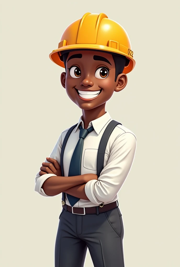 I want a well-dressed black cartoon character with a worker&#39;s helmet and the number 40222 written on the helmet. 