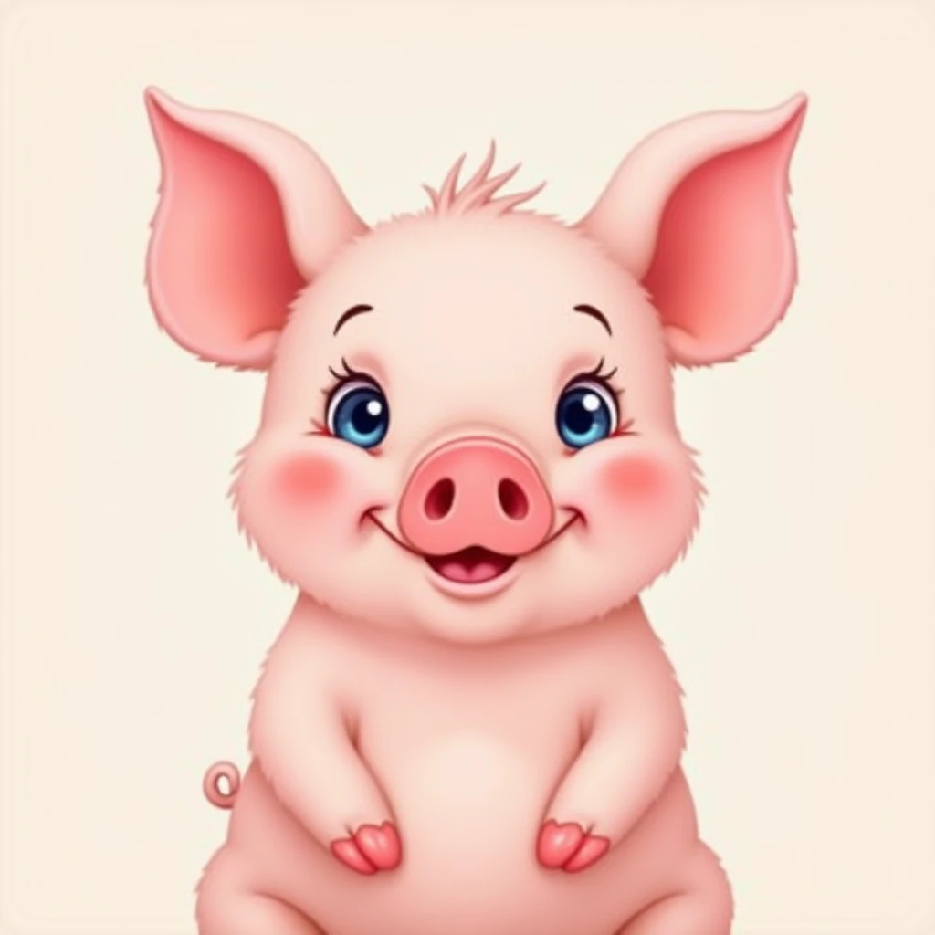 piglet, high resolution, simple background, looking at the audience, Icon style, cartoon style, high resolution, smile, blue eyes,