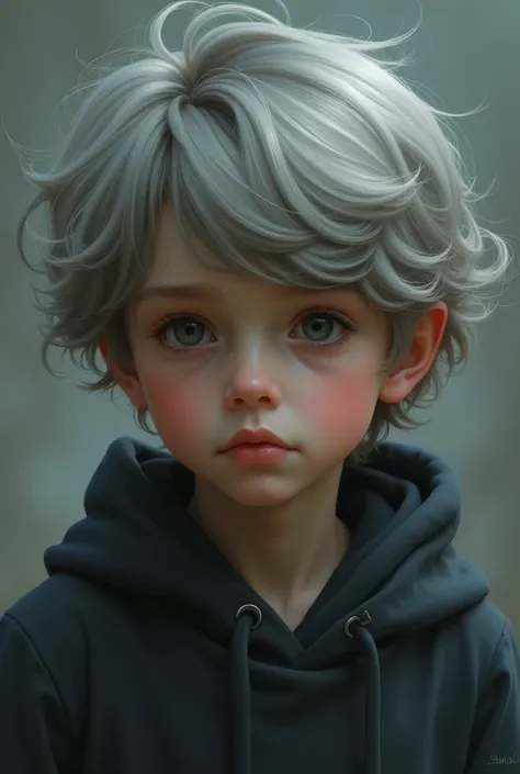 boy with wavy grey har and black eyes