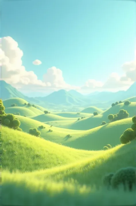 In cinematic 3D Cartoon style "Hills:** Distant rolling hills in the background, adding depth to the landscape".