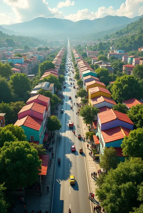 Vue aérienne du futur ville de Port-AU-Prince Haiti. Vue splendide, coloré, nature verte,  les routes bien tracées, les maisonnettes colorées, les passants, les voitures. Fabuleux, captivante. Imaginaire